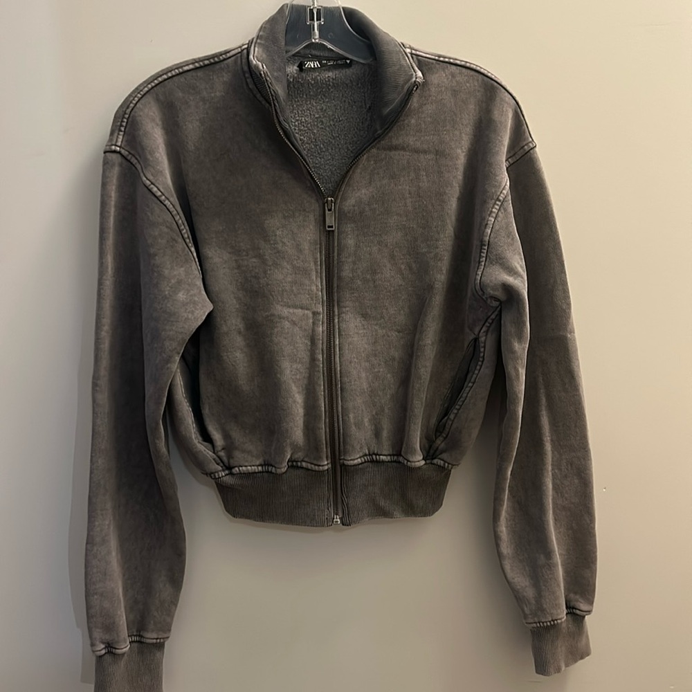 Zara acid grey zip sweatshirt size s